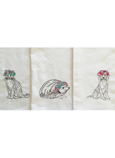 Cat, Dog and Hedgehog Kitchen Towels - Set of 3